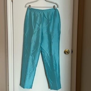 Turquoise 100% Silk Satin Trousers - Classic Tailored Pants